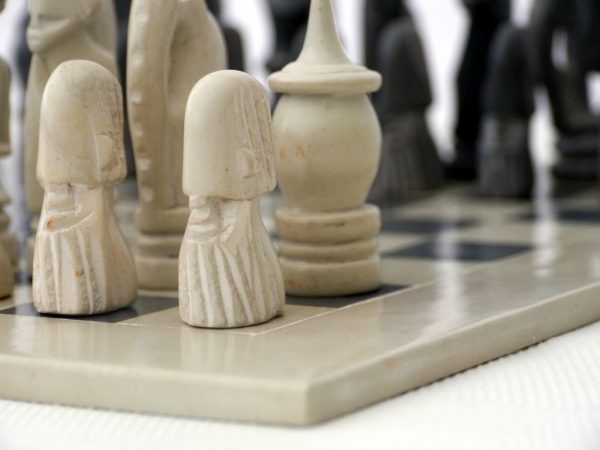 African Marble Black and White Tribal Chess Set with Marble Board - Image 3