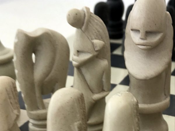 African Marble Black and White Tribal Chess Set with Marble Board - Image 5