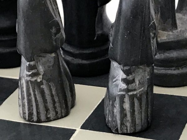 African Marble Black and White Tribal Chess Set with Marble Board - Image 6