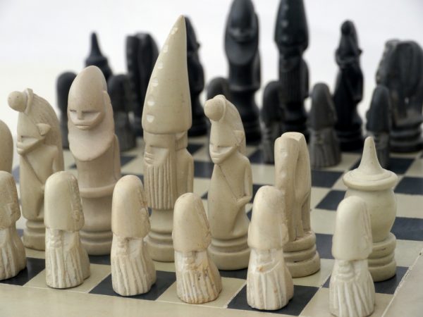African Marble Black and White Tribal Chess Set with Marble Board - Image 7
