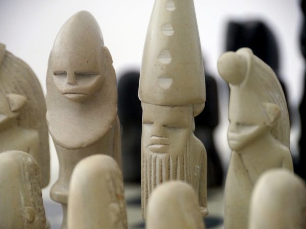 African Marble Black and White Tribal Chess Set with Marble Board - Image 9