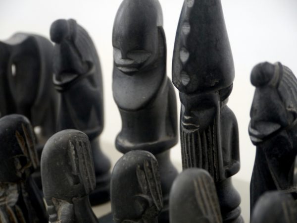 African Marble Black and White Tribal Chess Set with Marble Board - Image 10