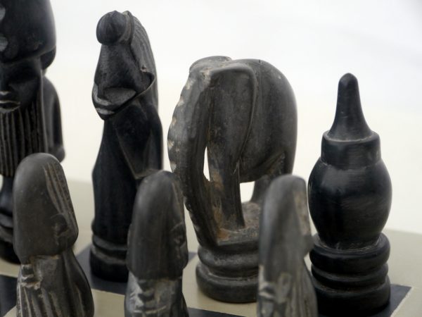 African Marble Black and White Tribal Chess Set with Marble Board - Image 11