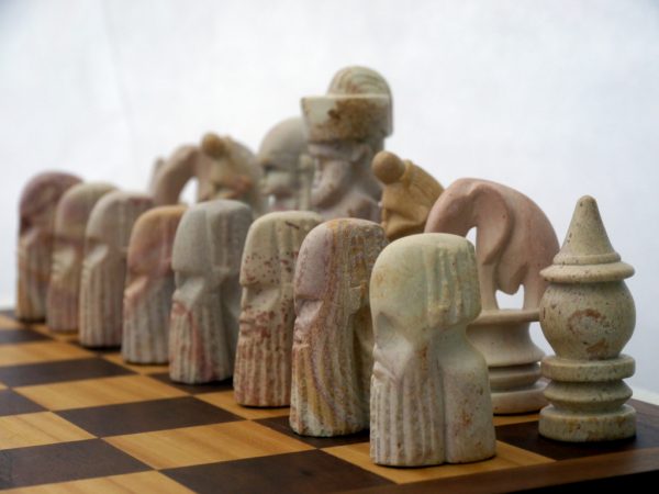 Large African Marble Red and Cream Tribal Chess Set - Image 3