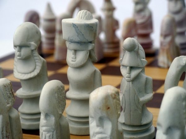 Large African Marble Red and Cream Tribal Chess Set