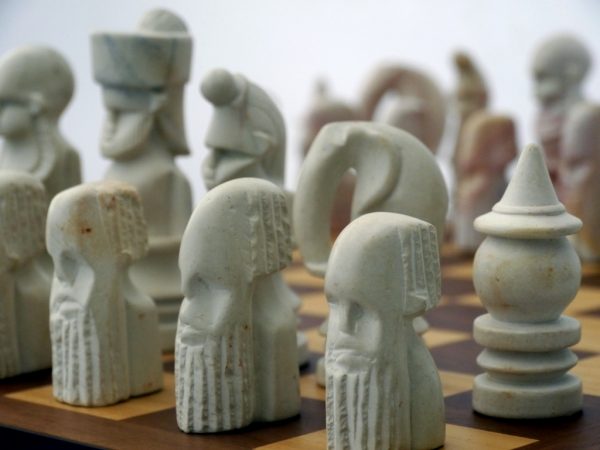 Large African Marble Red and Cream Tribal Chess Set - Image 5