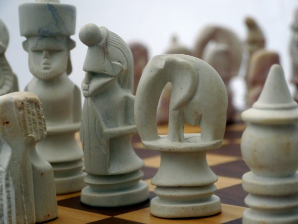 Large African Marble Red and Cream Tribal Chess Set - Image 9