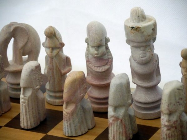 Large African Marble Red and Cream Tribal Chess Set - Image 10