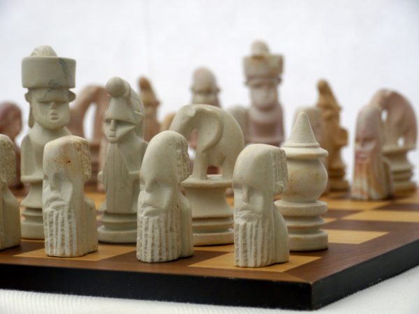 Large African Marble Red and Cream Tribal Chess Set - Image 11