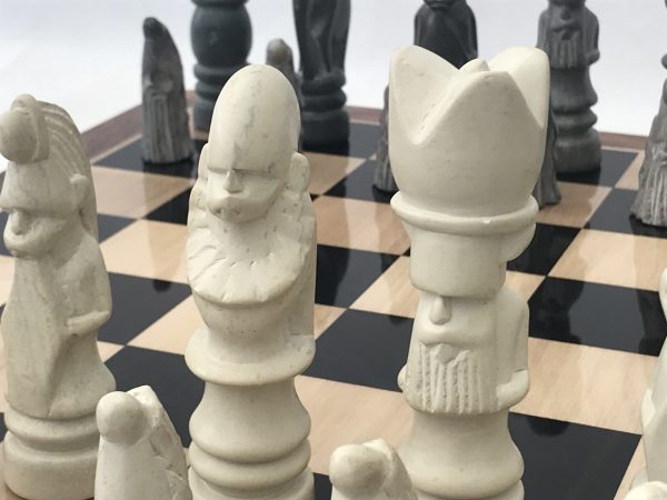 Large African Marble Dark Grey and Cream Tribal Chess Set - Image 6