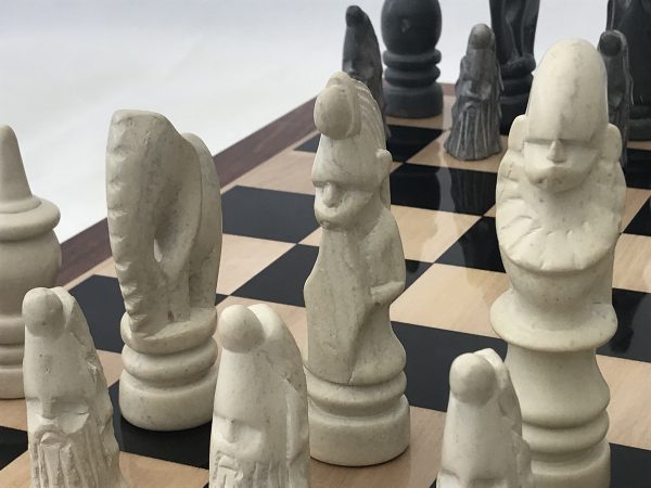 Large African Marble Dark Grey and Cream Tribal Chess Set - Image 7