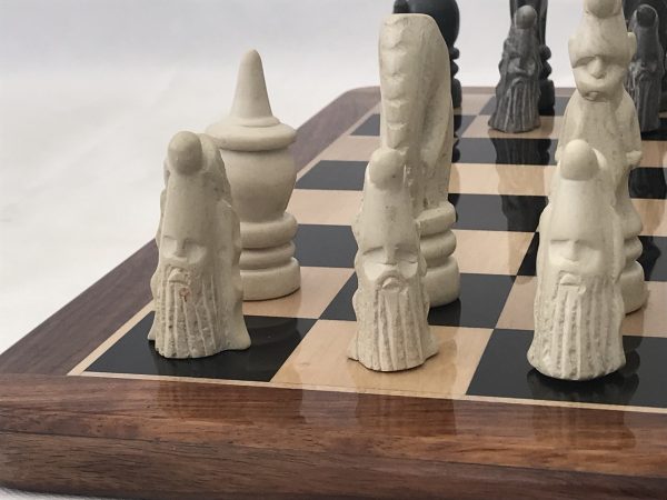 Large African Marble Dark Grey and Cream Tribal Chess Set - Image 8