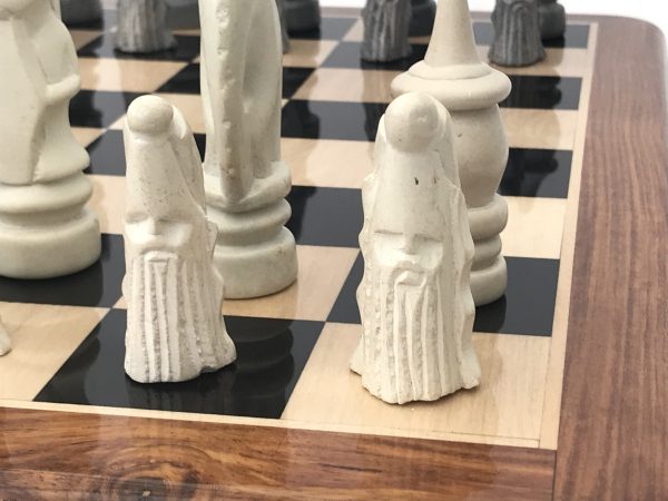 Large African Marble Dark Grey and Cream Tribal Chess Set - Image 9