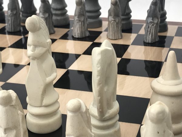 Large African Marble Dark Grey and Cream Tribal Chess Set - Image 10