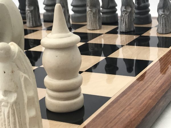 Large African Marble Dark Grey and Cream Tribal Chess Set - Image 11