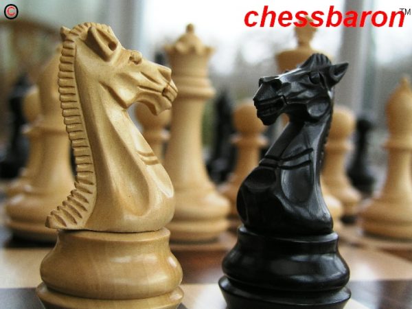 Carved Chamfered Base Ebonised Staunton Chess Set - Image 7