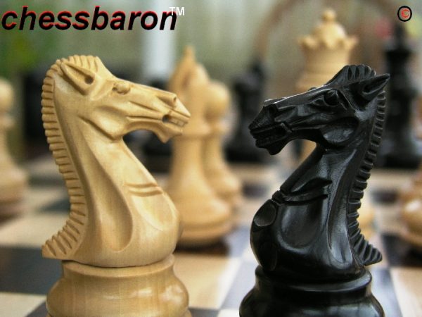 Carved Chamfered Base Ebonised Staunton Chess Set - Image 9