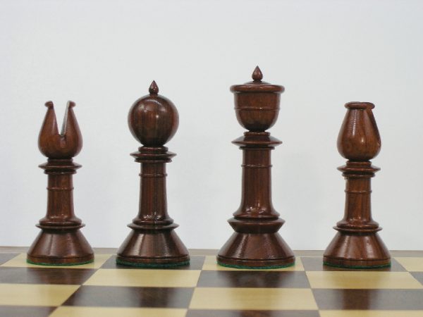 Reproduction Antique Triple Weighted Chess Set - Bud Rosewood Chess Pieces - Image 3