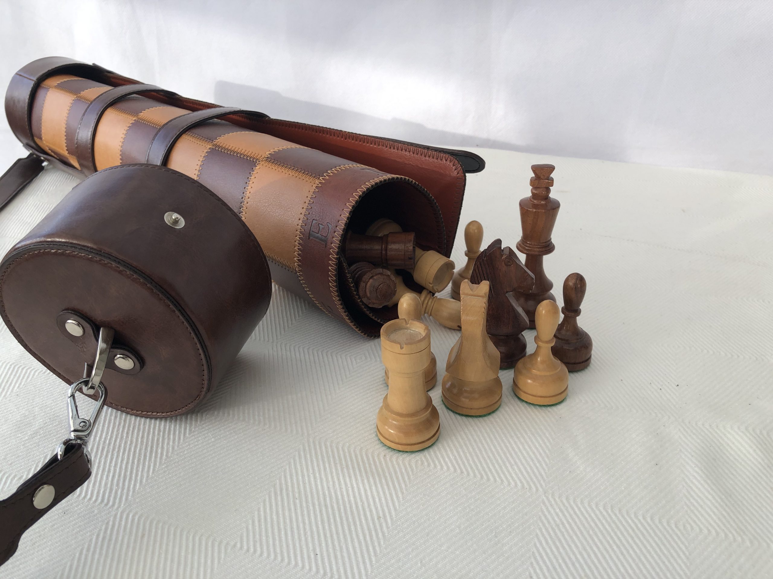 Thick Leather Chess Case, Mat and Chess Pieces all Included - ChessBaron  Chess Sets - 01278 426100