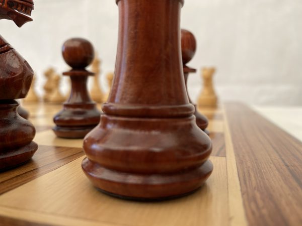 Carved Chamfered Base in Bud Rosewood Staunton Chess Set - Image 8