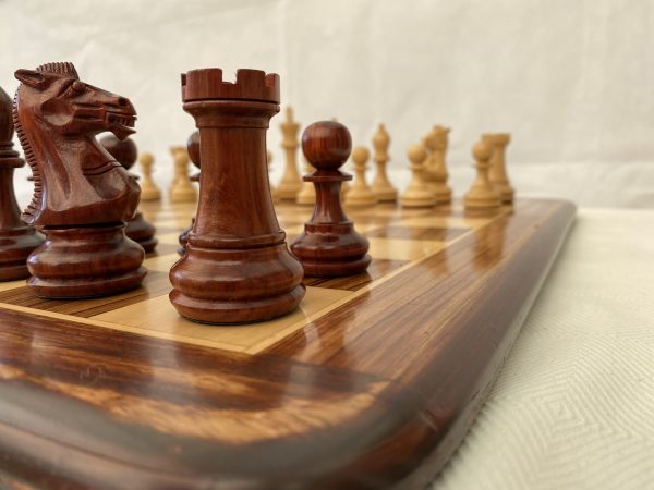 Carved Chamfered Base in Bud Rosewood Staunton Chess Set - Image 10