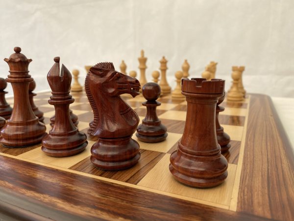 Carved Chamfered Base in Bud Rosewood Staunton Chess Set - Image 11