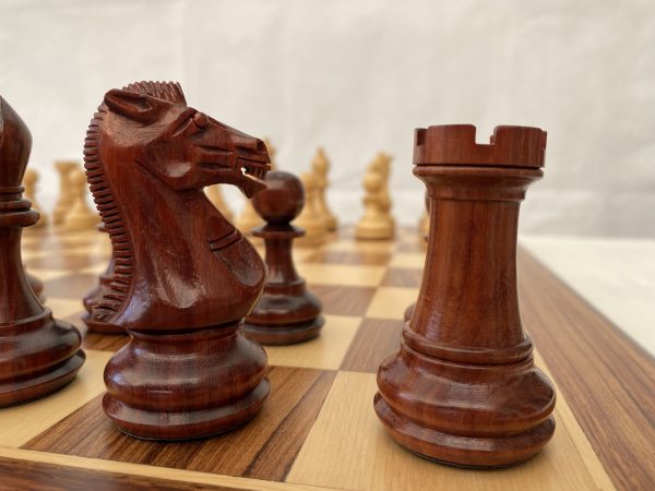 Carved Chamfered Base in Bud Rosewood Staunton Chess Set - Image 7