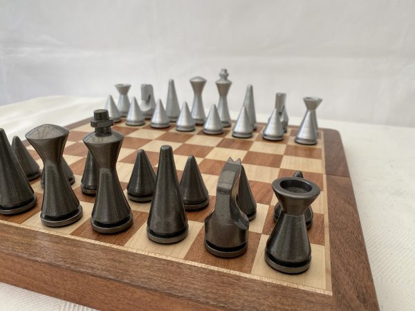 Contemporary Modern Chess Set - Grey and Silver - Image 3