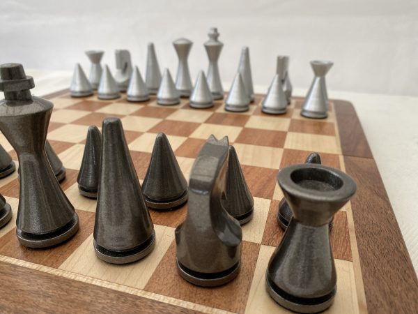 Contemporary Modern Chess Set - Grey and Silver - Image 4