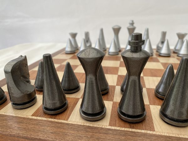 Contemporary Modern Chess Set - Grey and Silver - Image 6