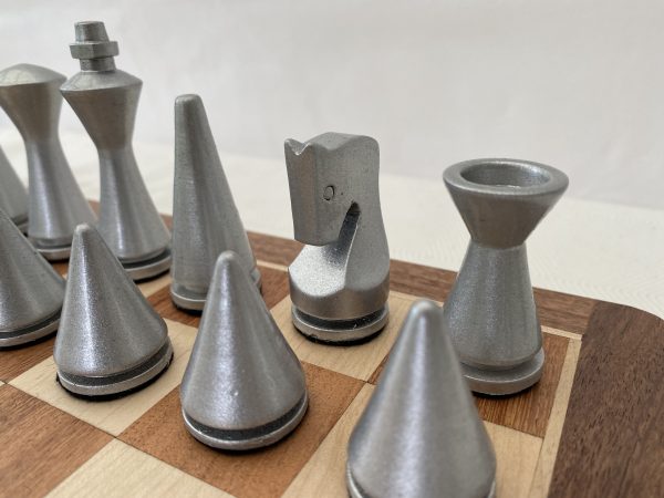 Contemporary Modern Chess Set - Grey and Silver