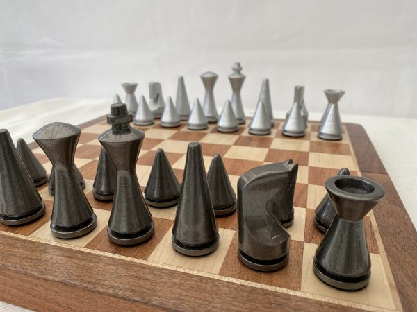 Contemporary Modern Chess Set - Grey and Silver - Image 2