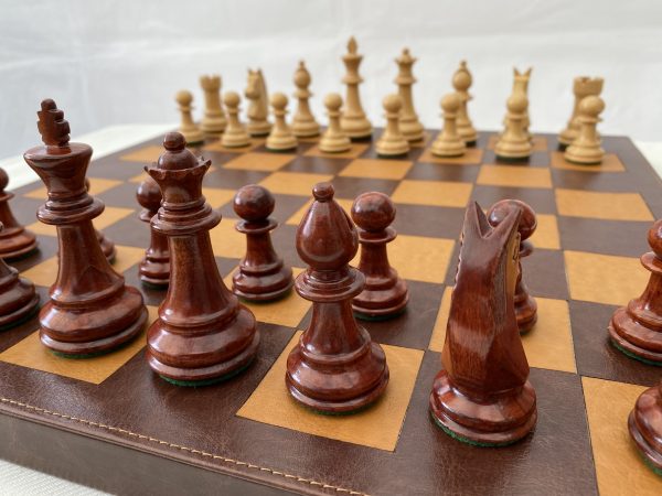 Combination Oak, Rosewood, Leather Chess Set - Image 5