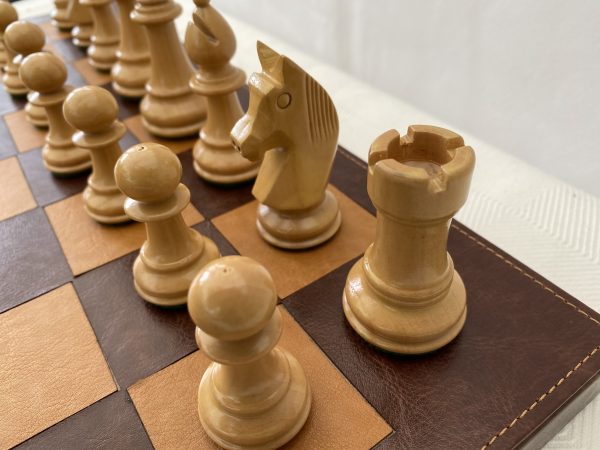 Combination Oak, Rosewood, Leather Chess Set - Image 8