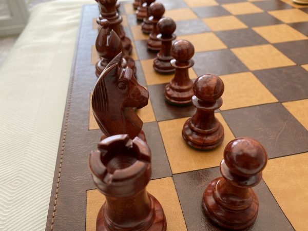 Combination Oak, Rosewood, Leather Chess Set - Image 9