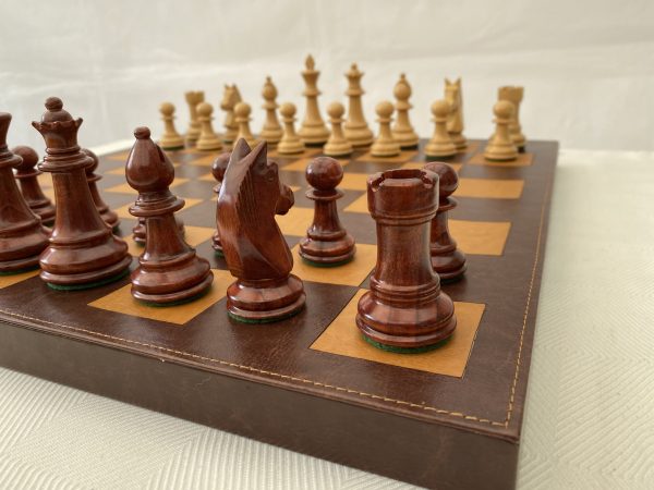 Combination Oak, Rosewood, Leather Chess Set - Image 10