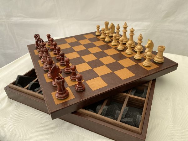 Combination Oak, Rosewood, Leather Chess Set - Image 24