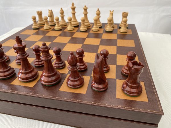 Combination Oak, Rosewood, Leather Chess Set - Image 26