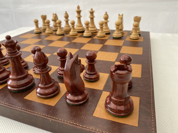 Combination Oak, Rosewood, Leather Chess Set - Image 3