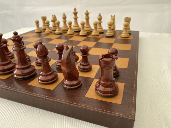 Combination Oak, Rosewood, Leather Chess Set - Image 4