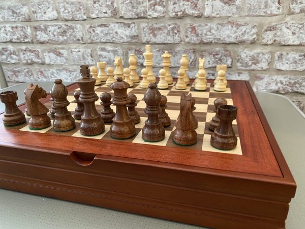 Complete Chess Set with Board, 14" Cabinet and Chess Pieces