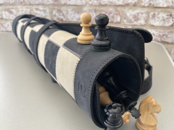 Thick Black LEATHER Chess with Staunton Chess Pieces - Image 5