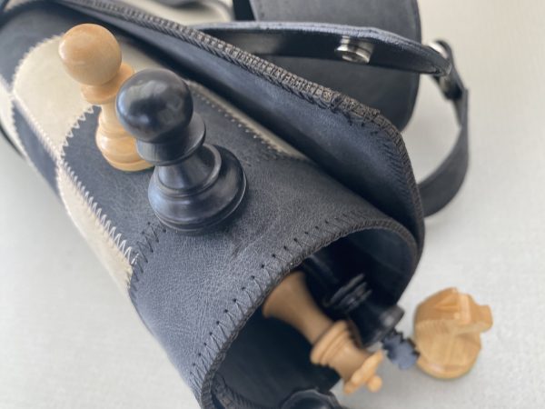 Thick Black LEATHER Chess with Staunton Chess Pieces - Image 6