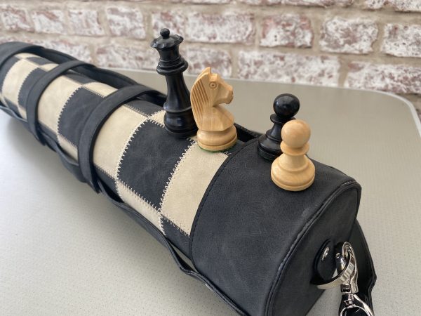 Thick Black LEATHER Chess with Staunton Chess Pieces - Image 13