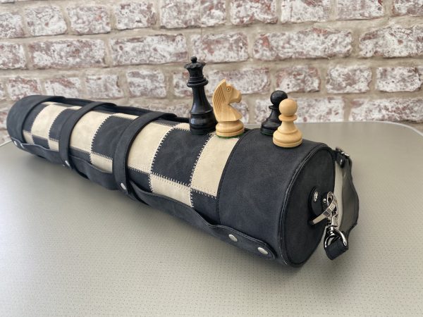 Thick Black LEATHER Chess with Staunton Chess Pieces - Image 3