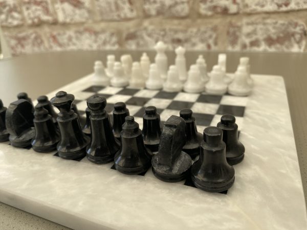 Small Marble Black and White Complete Chess Set - Image 3