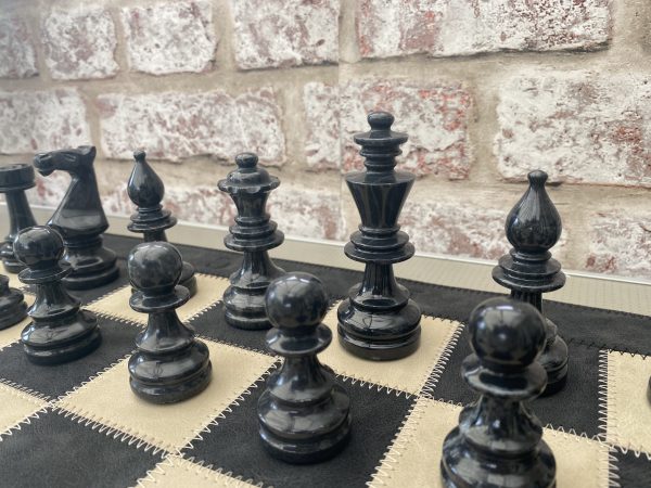 Large Marble Chess Set with Optional Leather Mat