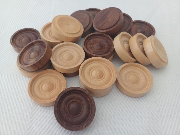 Rosewood and Acacia Set of Draught Pieces