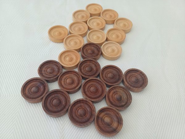 Rosewood and Acacia Set of Draught Pieces - Image 12