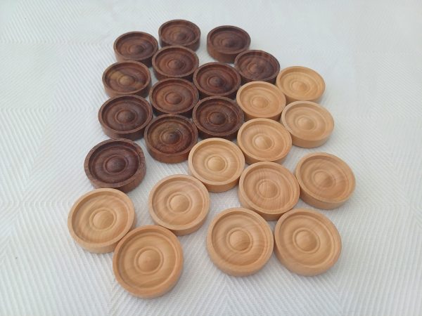 Rosewood and Acacia Set of Draught Pieces - Image 13
